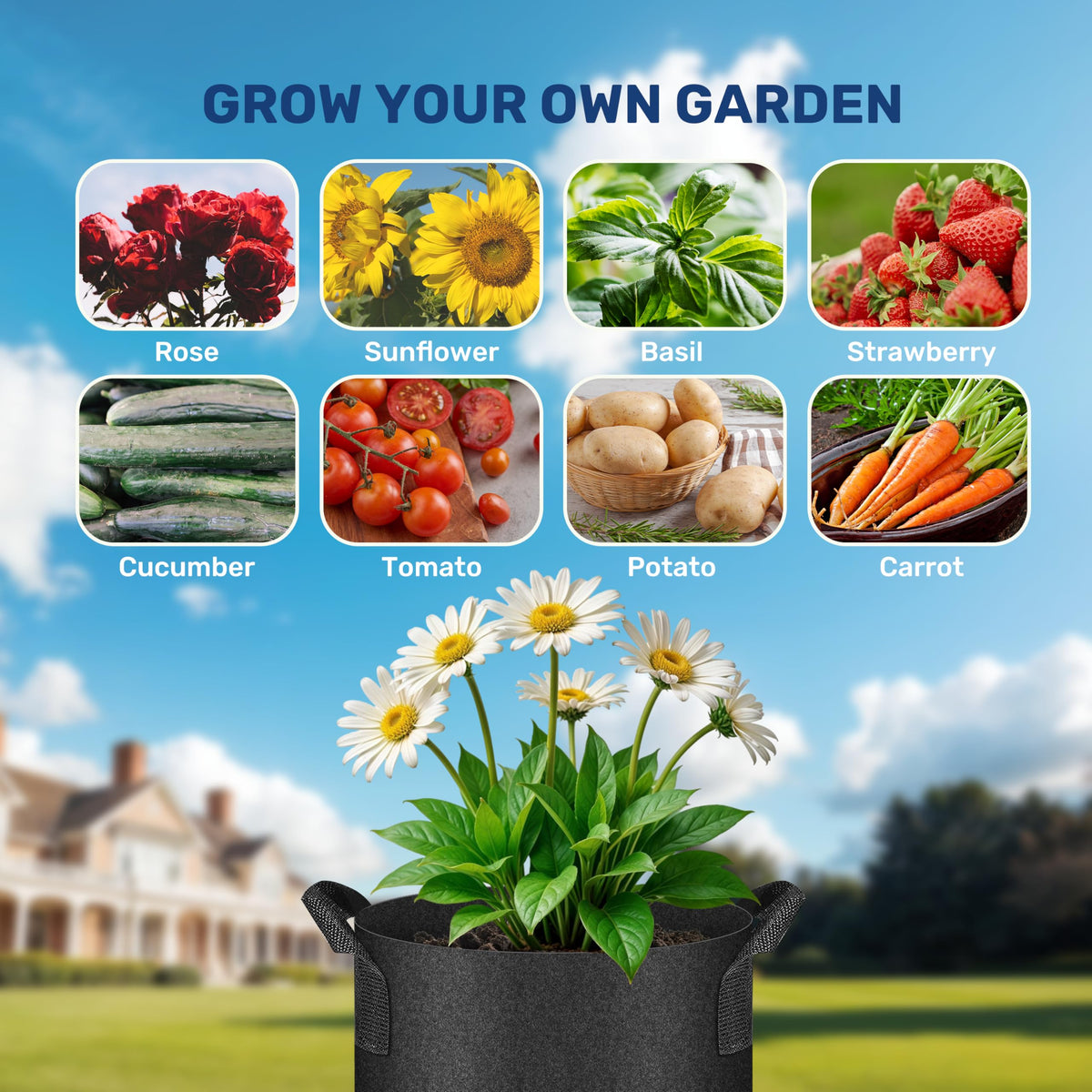 HealSmart 10 Gallon 6 Pack Nonwoven Grow Bags, Aeration Fabric Pots with Handles, Heavy Duty Garden Grow Pots for Tomato Vegetables Flowers, 6 Plant Labels, Black