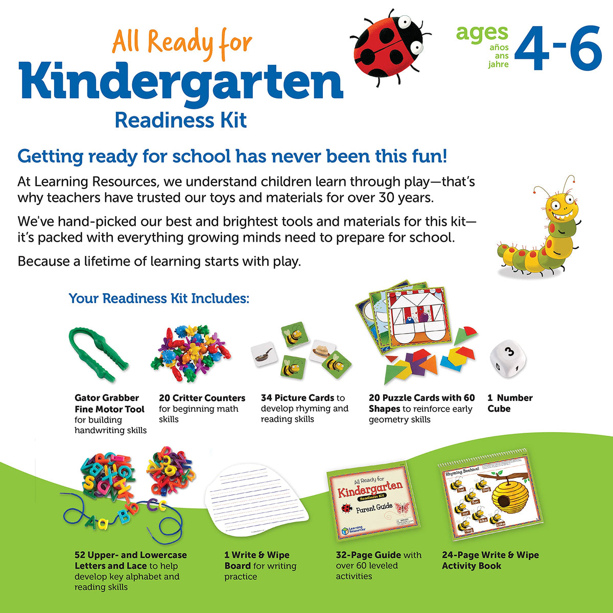 Learning Resources All Ready for Kindergarten Readiness Kit - Classroom Must Haves, Toddler Activities, Homeschool Supplies, Learn to Read, Spelling , Alphabet Kindergarten Workbook