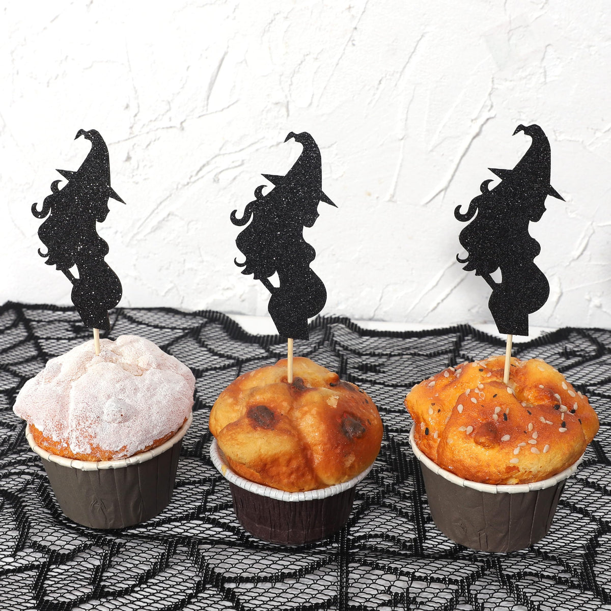12pcs Halloween Witch Baby Shower Cupcake Toppers - Cauldron Witch Gender Reveal Party Decorations, Halloween Boy or Girl Cupcake Toppers