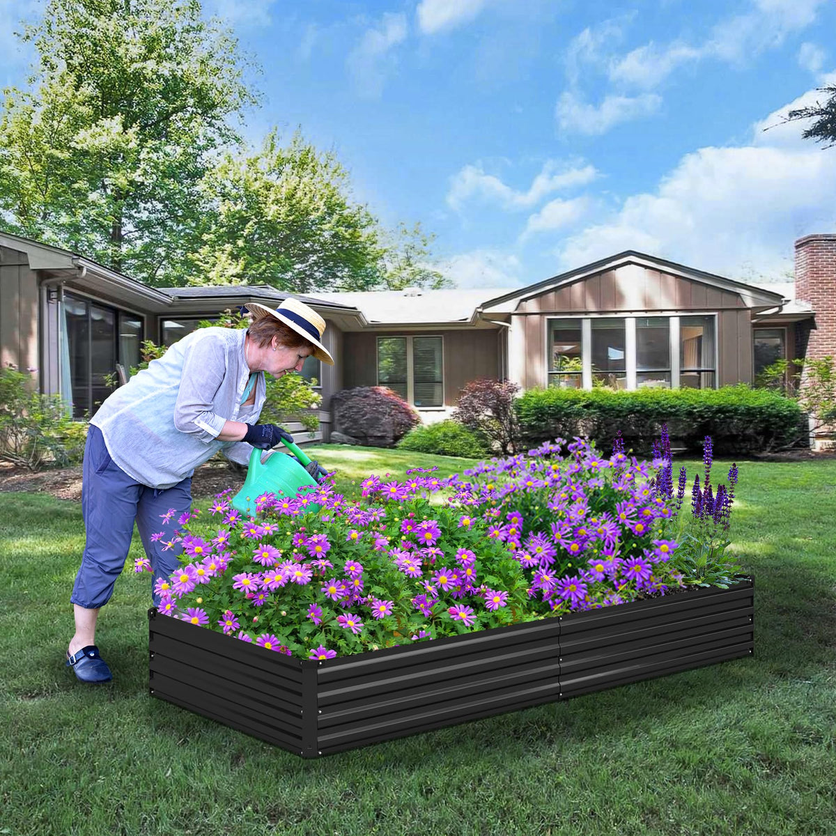 Foxlang 8x4x1ft(2 PCS) Galvanized Raised Garden Bed,Outdoor Planter Box Metal Patio Kit Planting Bed for Vegetables Flowers Herb,Black