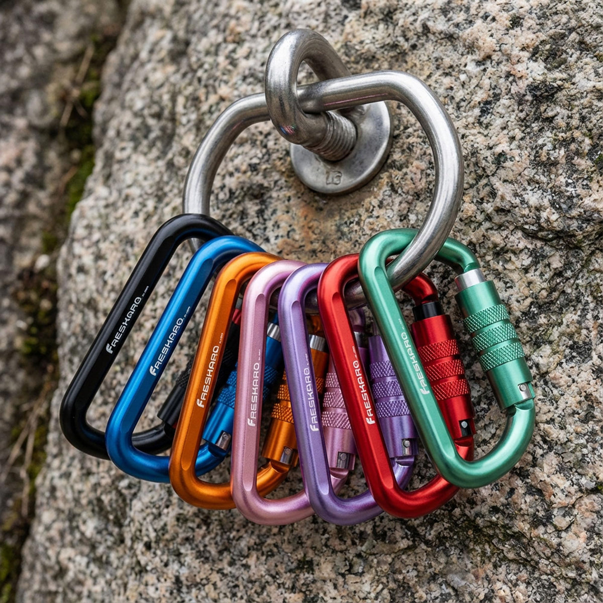 FresKaro 3 inch Locking Carabiner Clips-Twist Auto Lock Caribeener, Heavy Duty Keychain Key carabeaner Hooks, 7075 Aerial Aluminum Ultra Light, for Hammock, Hiking, Yoga Swing, Camping, 3pcs, Blue