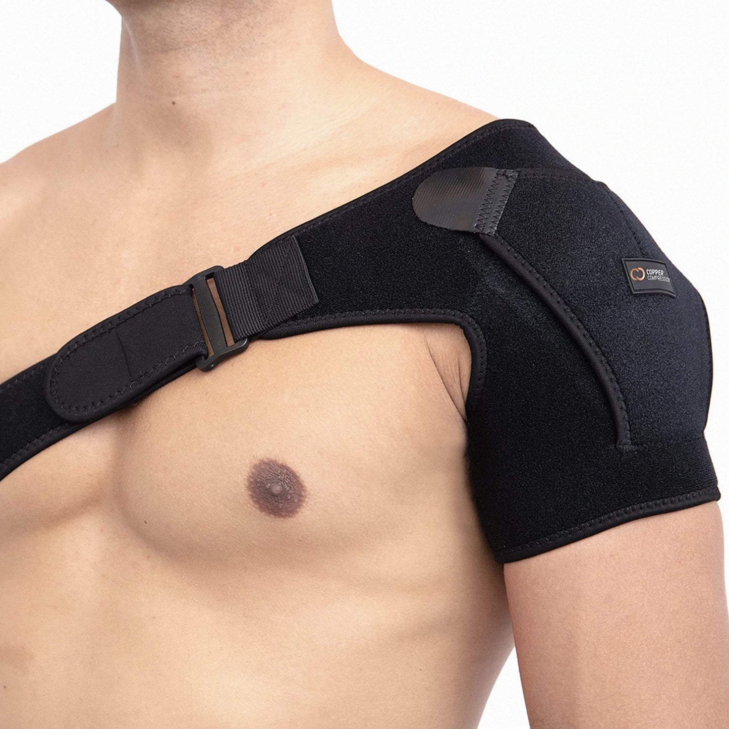 Copper Compression Recovery Shoulder Brace - Immobilizer for Torn Rotator Cuff, AC Joint Pain Relief, Dislocation, Arm Stability, Injuries, Tears - Adjustable Fits Men, Women - Black Plus Size - L/XL