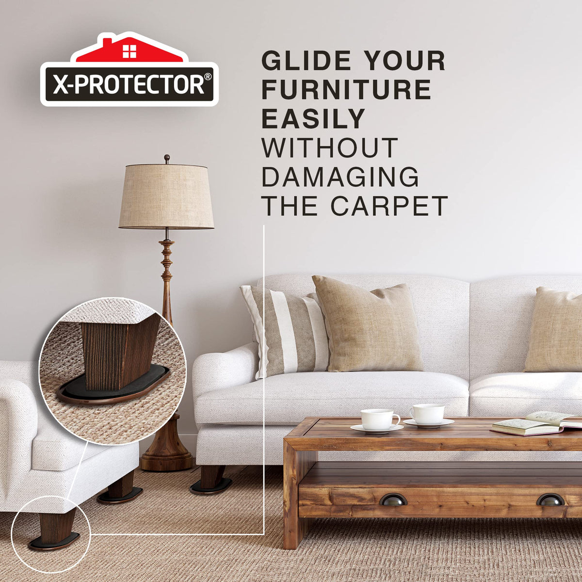 X-Protector Furniture Sliders for Carpet - 4 PCS 6" x 3 1/2" - The Best Heavy-Duty Moving Pads - Sliders for Furniture. Move Your Furniture Easily with Reusable Furniture Moving Sliders for Carpets!