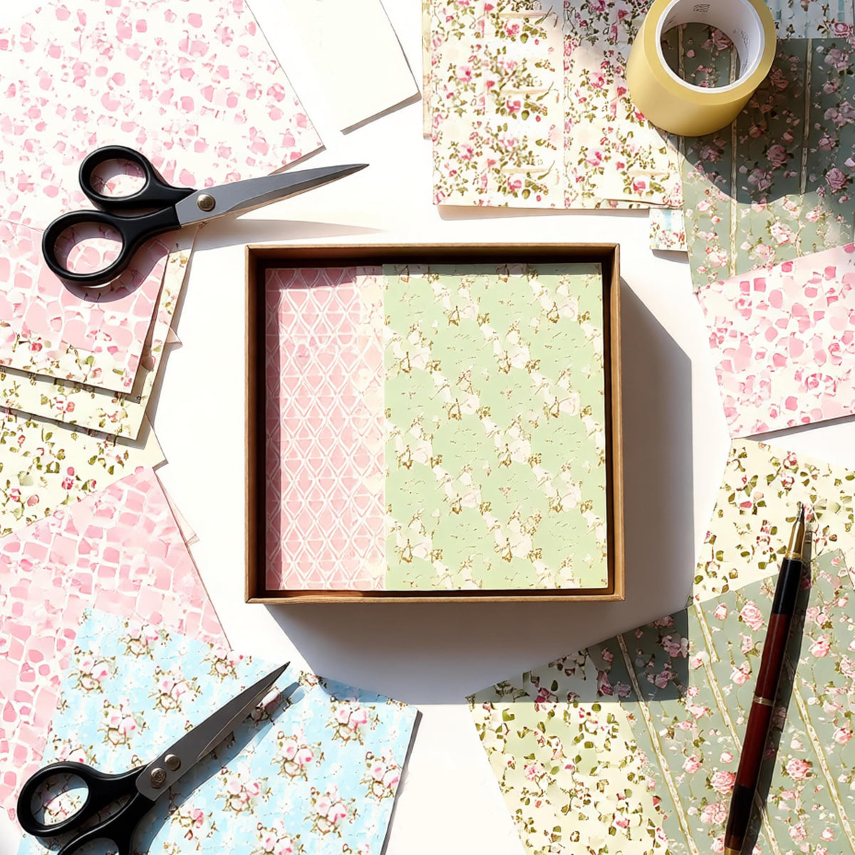 VIVIQUEN Spring Floral 12x12 Inch Scrapbook Paper – 24 Double-Sided Vintage Pink Botanical Designs, Acid-Free 160g Cardstock for DIY Crafts, Card Making, Photo Albums, Gift Wrapping, Junk Journals