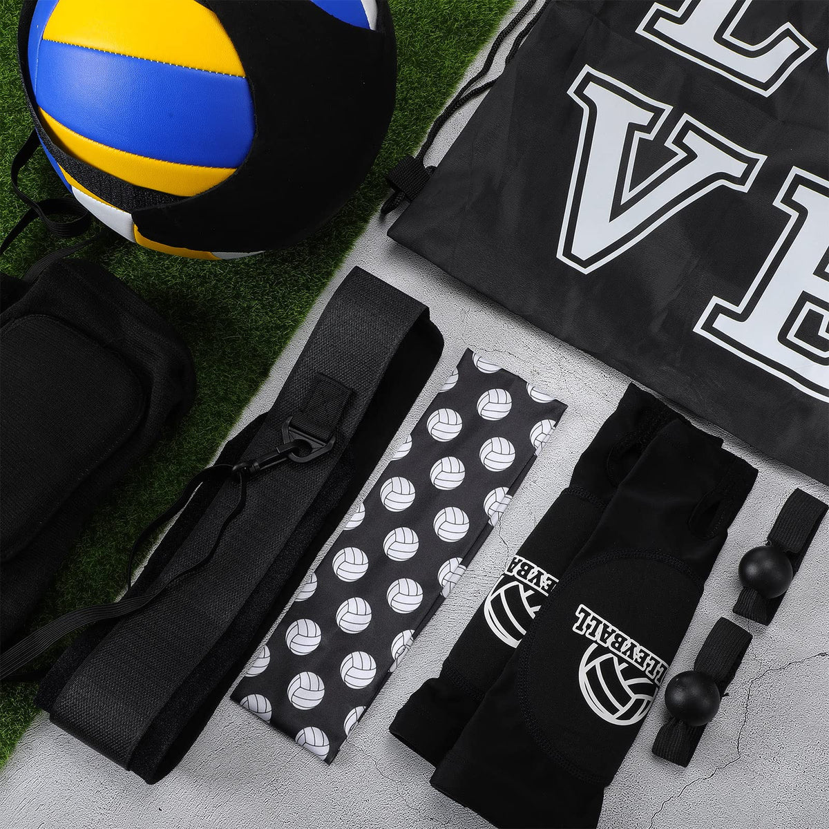 Honoson 7 Pcs Volleyball Training Equipment Aid Volleyball Serving Trainer Kit Gifts for Beginners (Black, Boys)