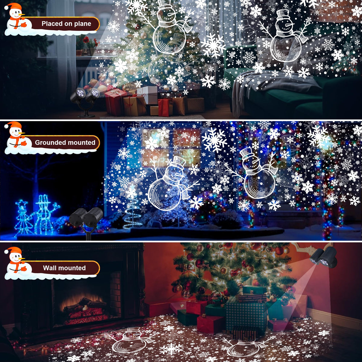 Toodour Snowman & Snowflake Christmas Projector Lights Outdoor, Double Head Dynamic Snowman & Snowflake Projector Lights with Timer, Waterproof White Christmas Light for Yard Wall Indoor Xmas Decor