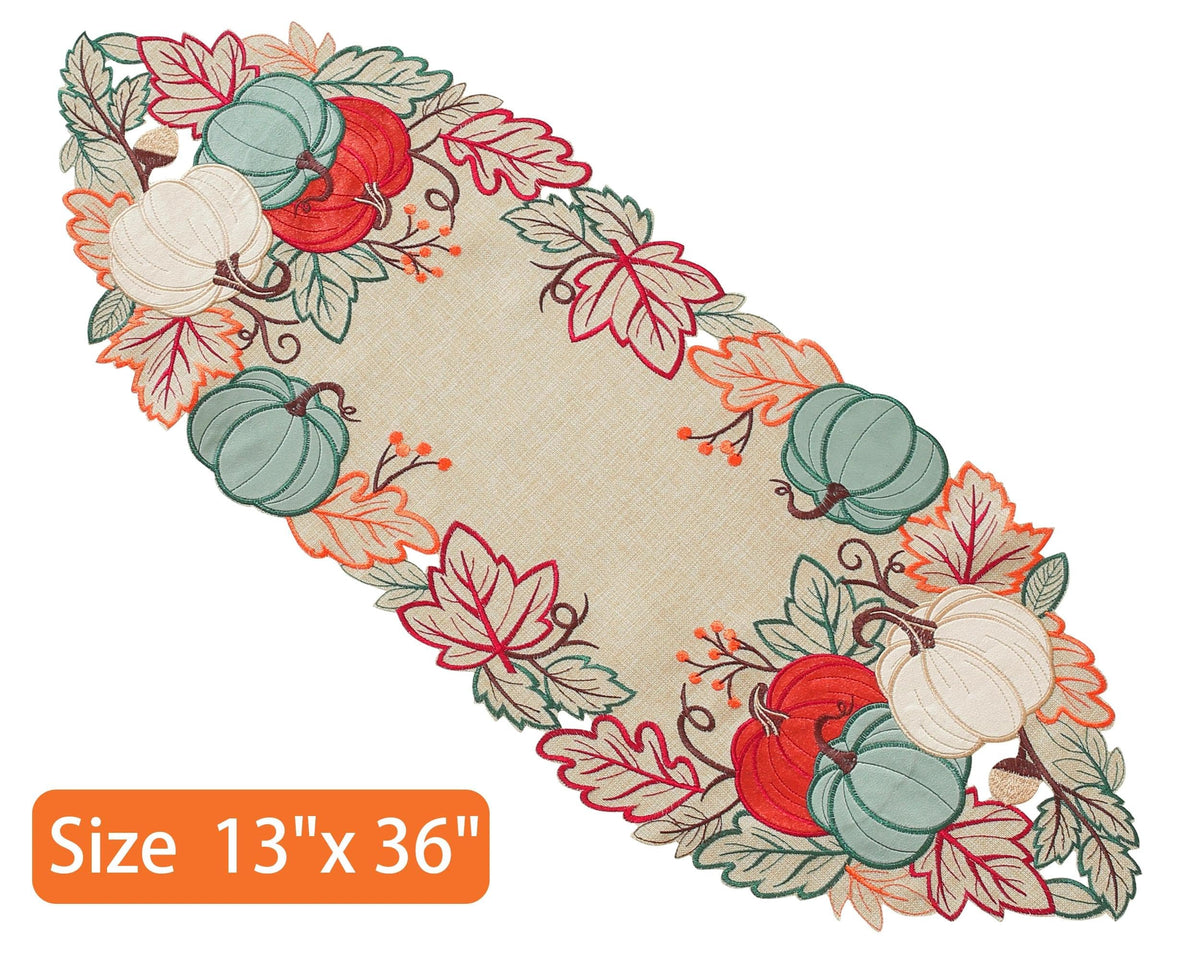 Thanksgiving Decorations Fall Table Runner with Embroidered Velvet Pumpkins Maple Leaf. Table Decor for Home Kitchen Dining Seasonal Harvest Party 68 Inches