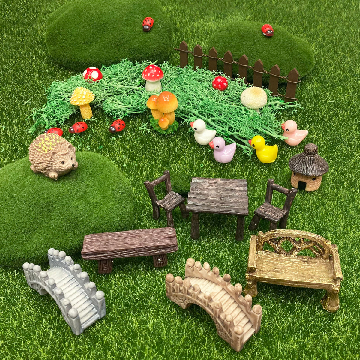 PIVNASY 56 Pcs Fairy Garden Accessories, Mini Resin Animals Figures, Miniature Table and Chairs, Moss Bonsai Micro Landscape Ornaments Kit, Miniature Garden Kit, Terrarium Ornaments DIY Craft