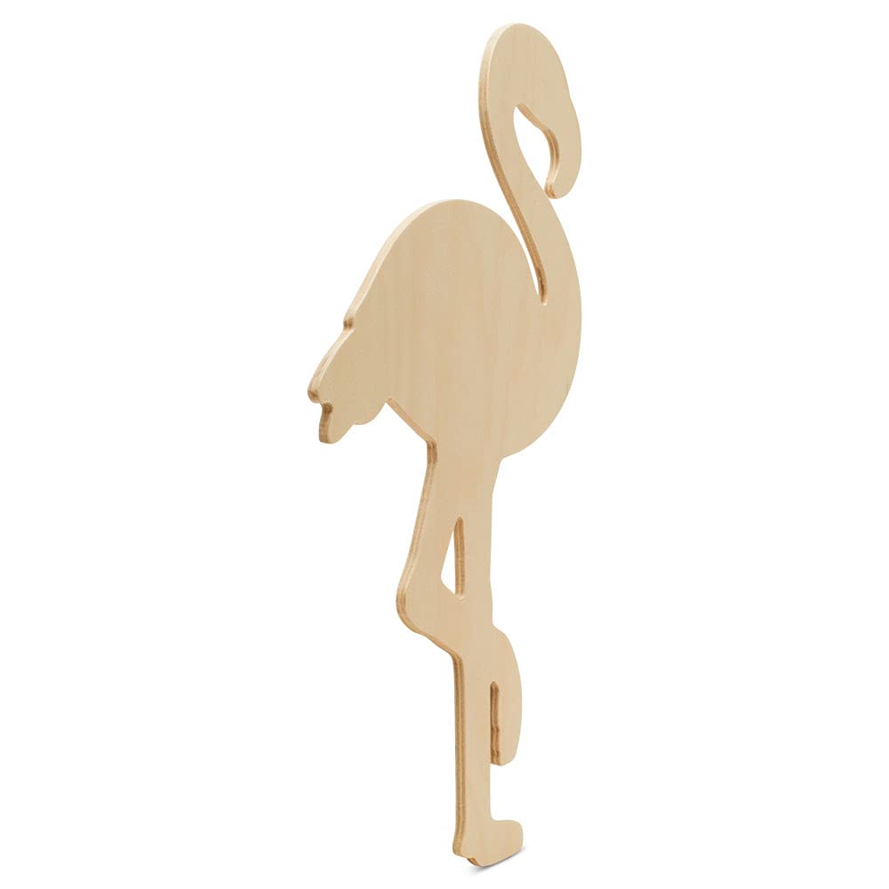 Unfinished Wooden Flamingo Cutout, 16", Pack of 1 Wooden Shapes for Crafts and Summer & Beach Decor and Crafting, by Woodpeckers