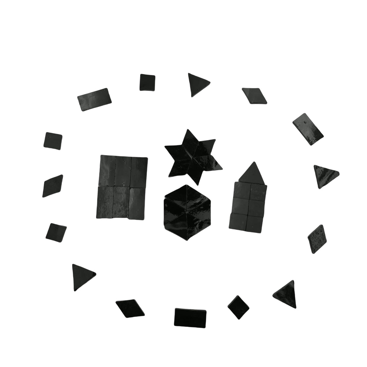 4 Shapes Mixed Glass Mosaic Tiles,Square+Diamond+Triangle+Rectangle 220 PCS Stained Glass Mosaic Pieces for Handmade Art Crafts and Home Decoration (Black)