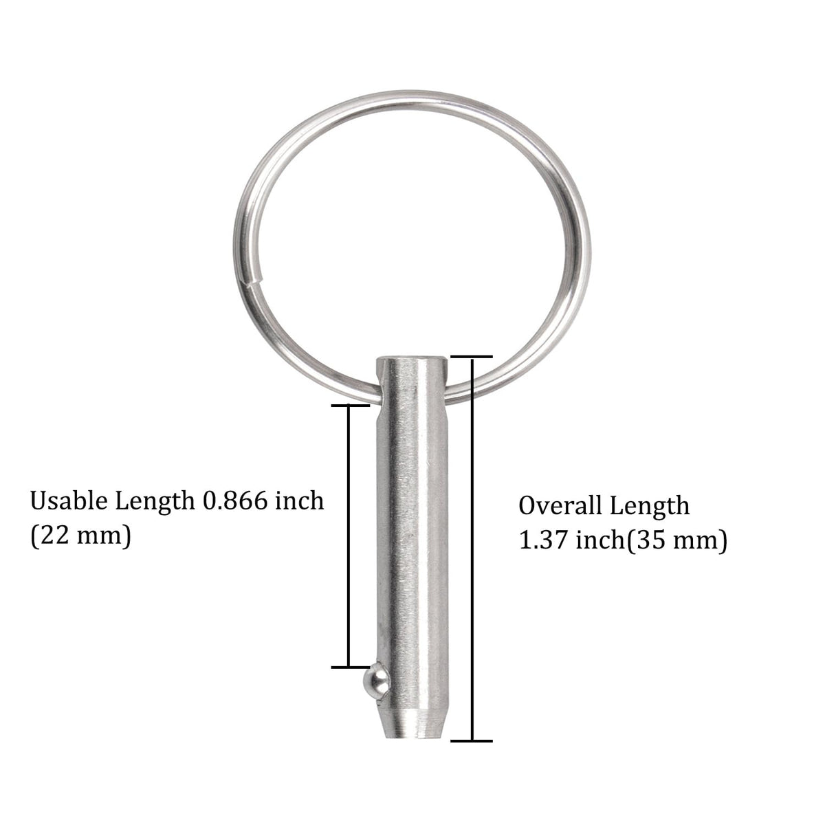 4 PCS Marine 316 Stainless Steel Quick Release Pin Bimini Top Pin, Diameter 3/16"(4.8 mm), Overall Length 1.37"(35 mm), Usable Length 0.866"(22 mm)