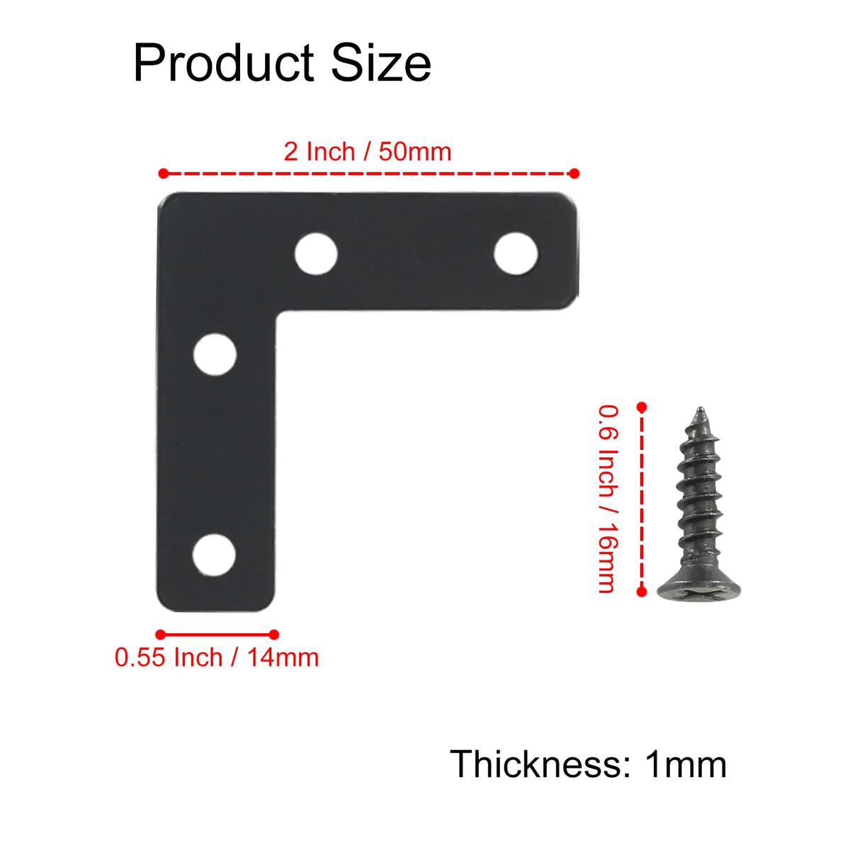 Hordion 10Pcs 2 x 2 Inch L Bracket Corner Brace (50 X 50mm), Iron Flat Corner Bracket Heavy Duty, Metal L Shaped Bracket Support Brace, Right Angle Bracket Repair Plates with Screws