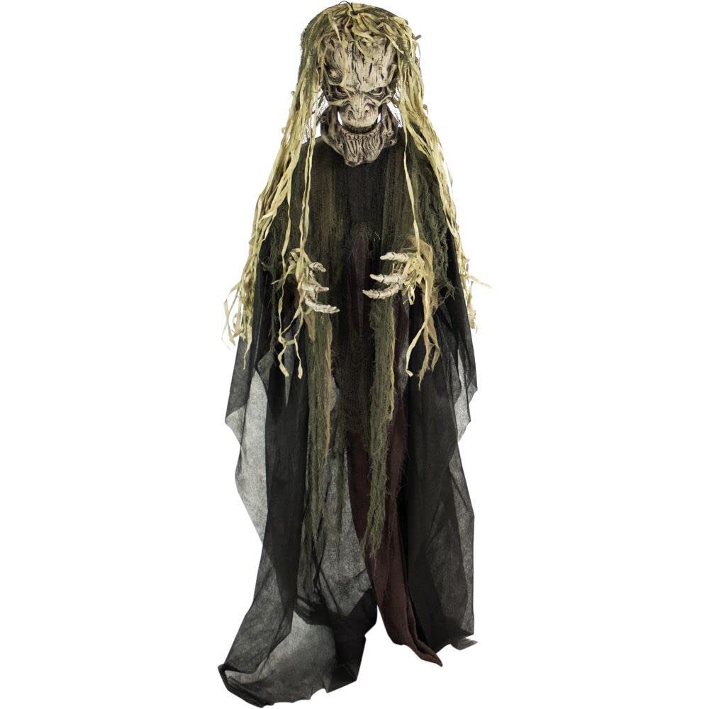 Haunted Hill Farm Life-Size Scary Talking Tree Man Halloween Animatronic with Touch Activated Lights and Sound, Battery Operated Indoor or Covered Outdoor Halloween Decorations, Creepy Fright Props