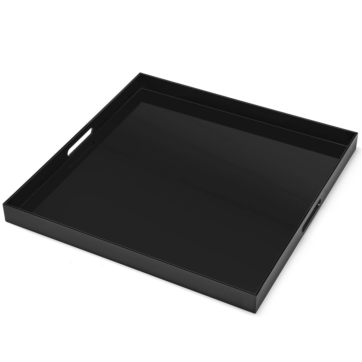 17×17 inches Oversized Black Acrylic Ottoman Tray Extra Large Decorative Tray Spill-Proof Serving Trays with Handles King-Size Safe Edge Organizer for Coffee Table Countertop Breakfast