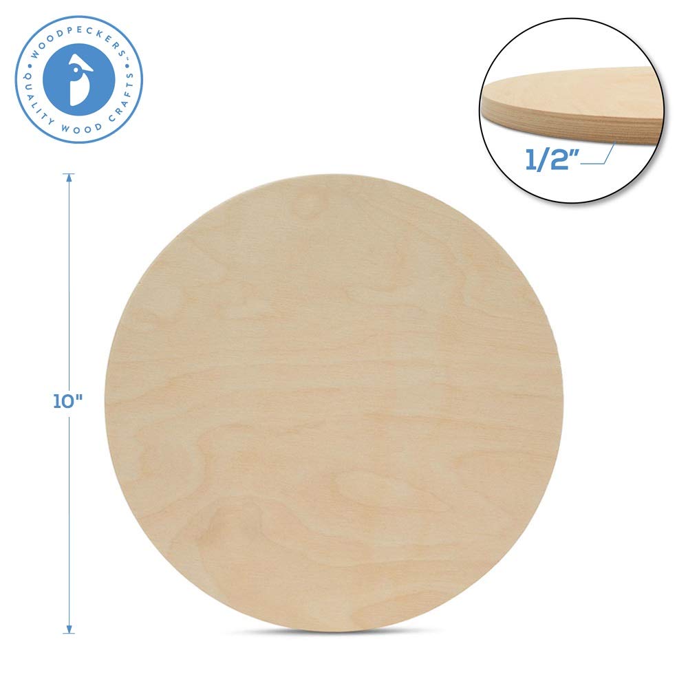 Wood Circles 10 inch 1/2 inch Thick, Unfinished Birch Plaques, Pack of 1 10 inch Wood Circle for Crafts and Blank Sign Rounds, by Woodpeckers
