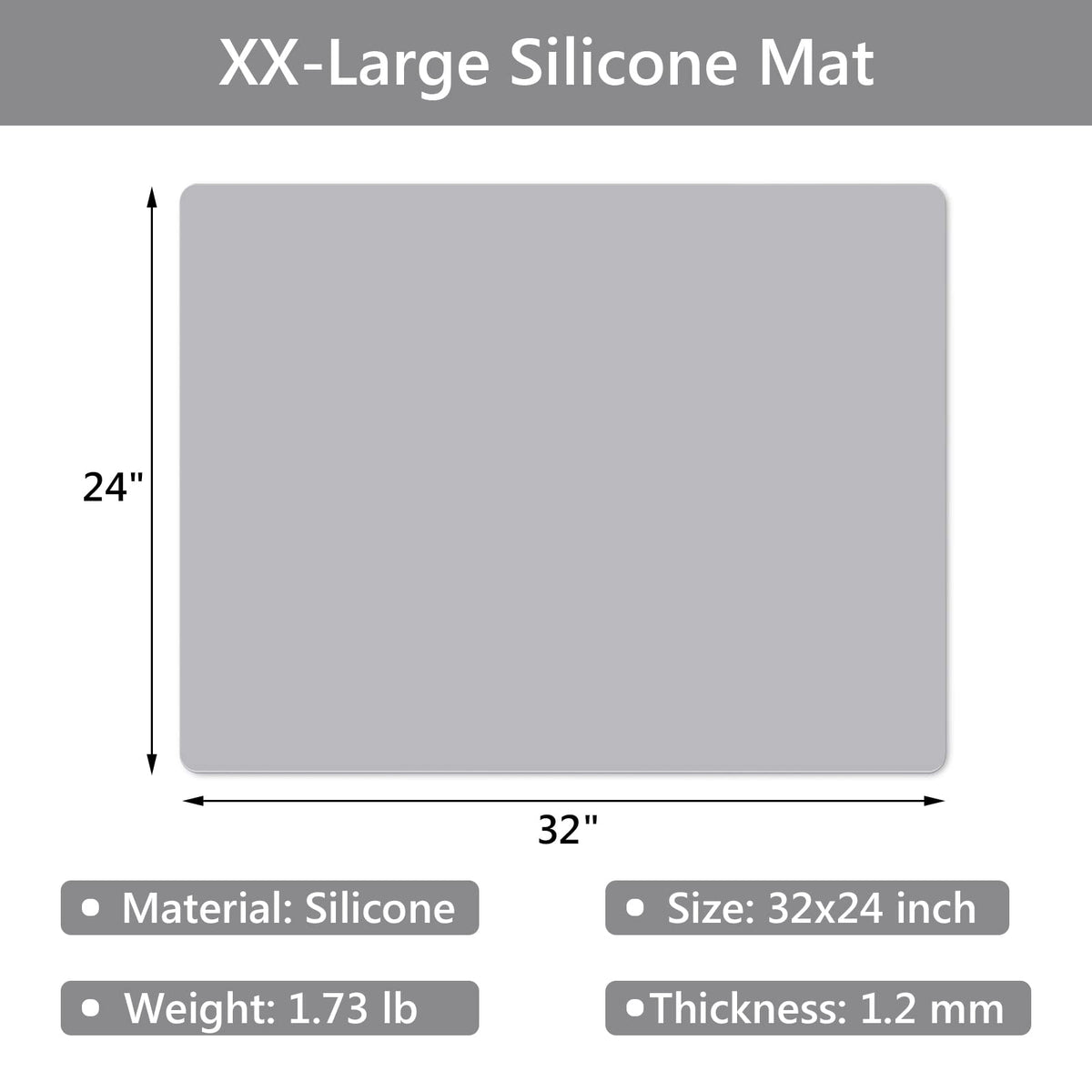 Gartful 2 Pack Silicone Mats for Countertop - 0.05" Thicker, 32" by 24" Extra Large Counter Table Protector, Heat Resistant, Work Desk Pad, Placemat, Multipurpose, Pastry Mat, Light Gray
