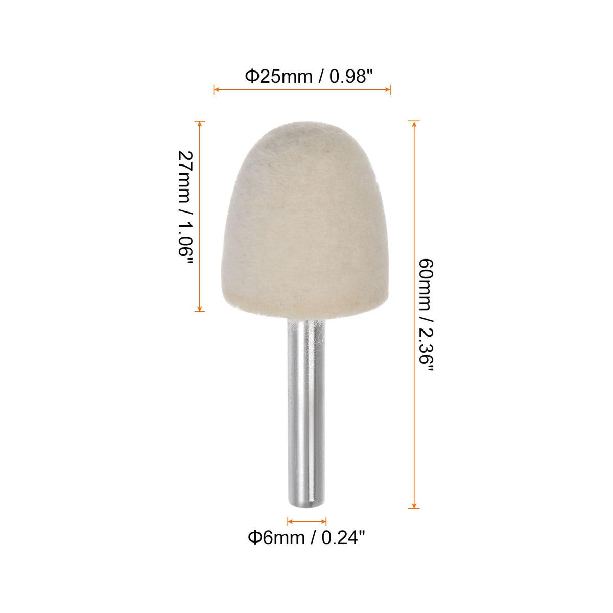 HARFINGTON 10pcs Wool Felt Mounted Mandrel Points 25mm Head 1/4 Inch Shank Conical Polishing Bits Burrs Felt Polishing Buffing Wheel for Rotary Tool