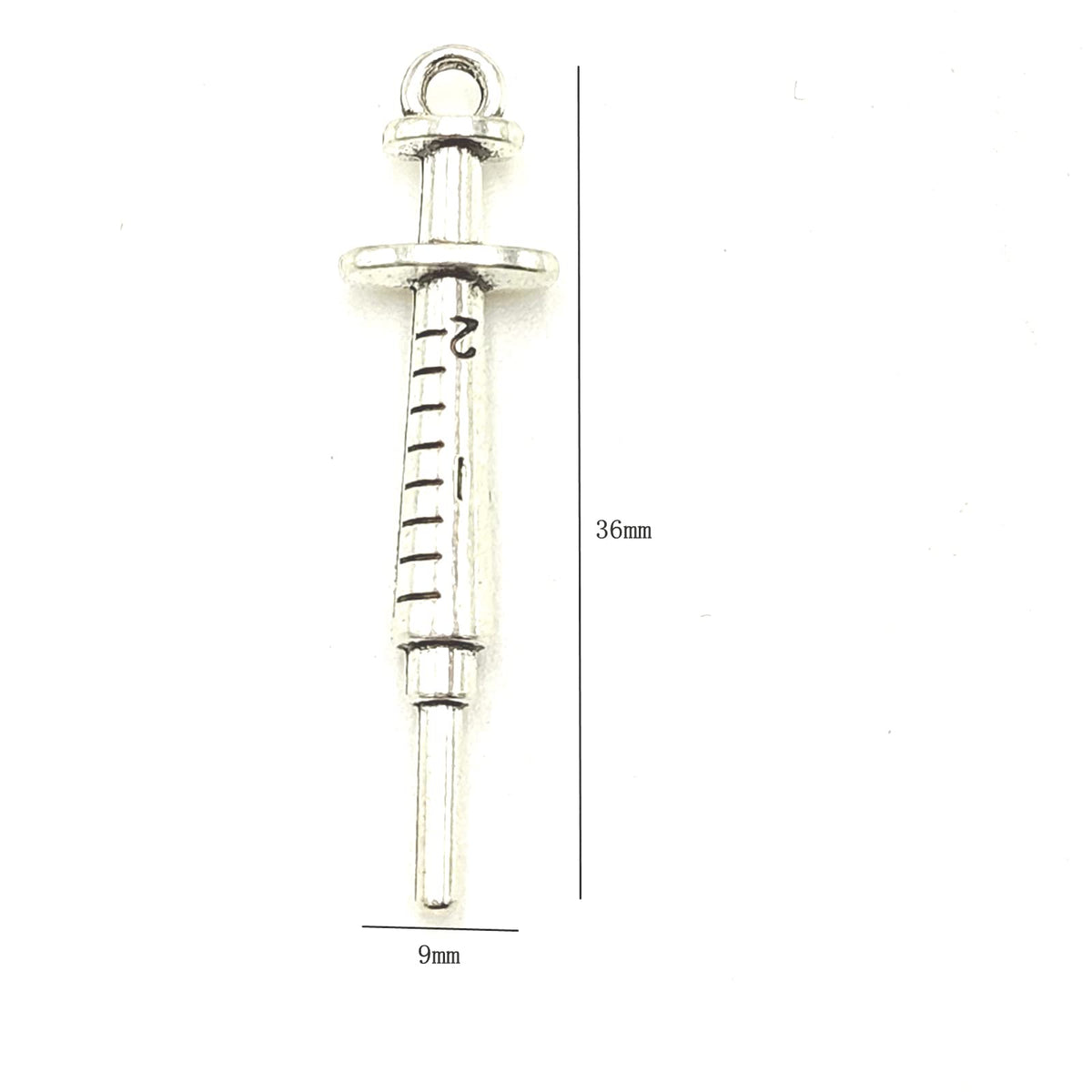 YOOGCORETT 15pcs Alloy Charms Syringe Pendants Beads Nurse Medical Theme Charms Bulk Silver Jewelry Making for Necklace Bracelet DIY Craft Findings Supplies Making 36 X 9mm (Ancient Silver)