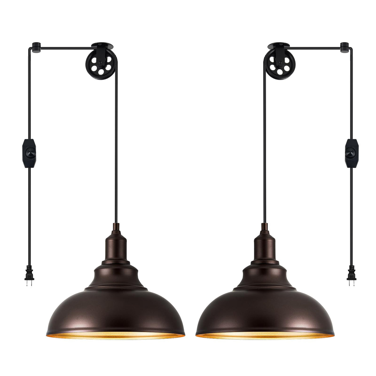 ALAISLYC Oil Rubbed Bronze Pendant Light, 2 Pack, Dimmable, Adjustable Pulley, Metal Hanging Lamps for Living Room, Kitchen, Bedroom