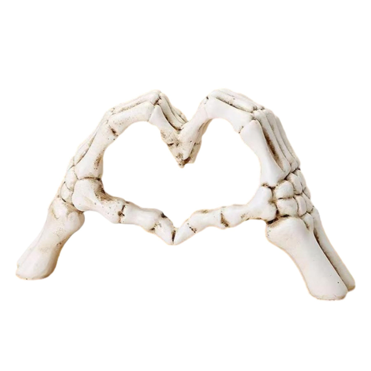 Gothic Skeleton Hand Heart Sculpture - Resin Skull Love Sign Statue, Halloween and Gothic Home Decor, Wedding Gift, Shelf Desktop Ornament (6.3")