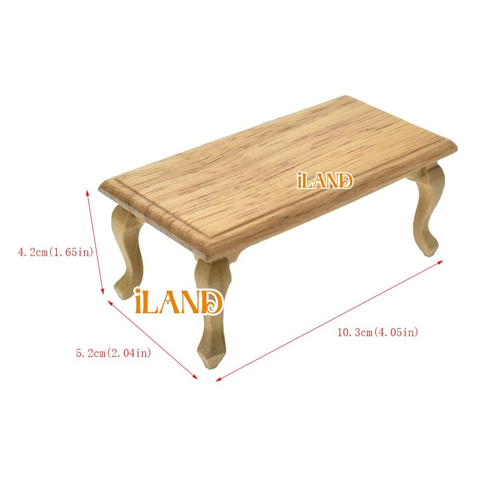 iLAND Miniature Wooden Dollhouse Furniture Set: Sofa, Cabinets, Coffee Table for Dollhouse Living Room (Classic Doll Furniture 7pcs)