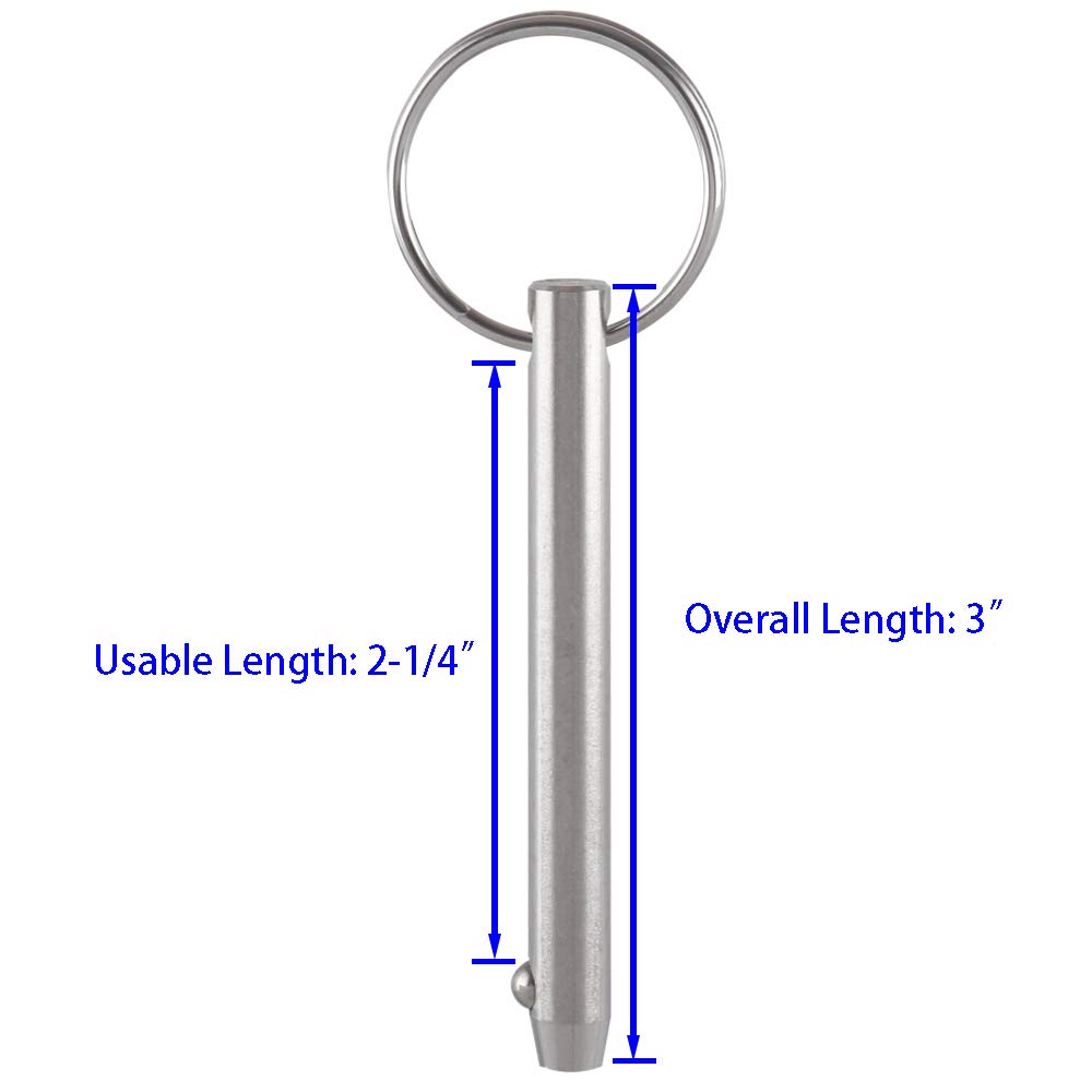 2 Pack Quick Release Pins, Diameter 5/16"(8mm), Usable Length: 2-1/4"(57mm), Full 316 Stainless Steel, Bimini Top Pin, Marine Hardware, All Parts are Made of 316 Stainless Steel