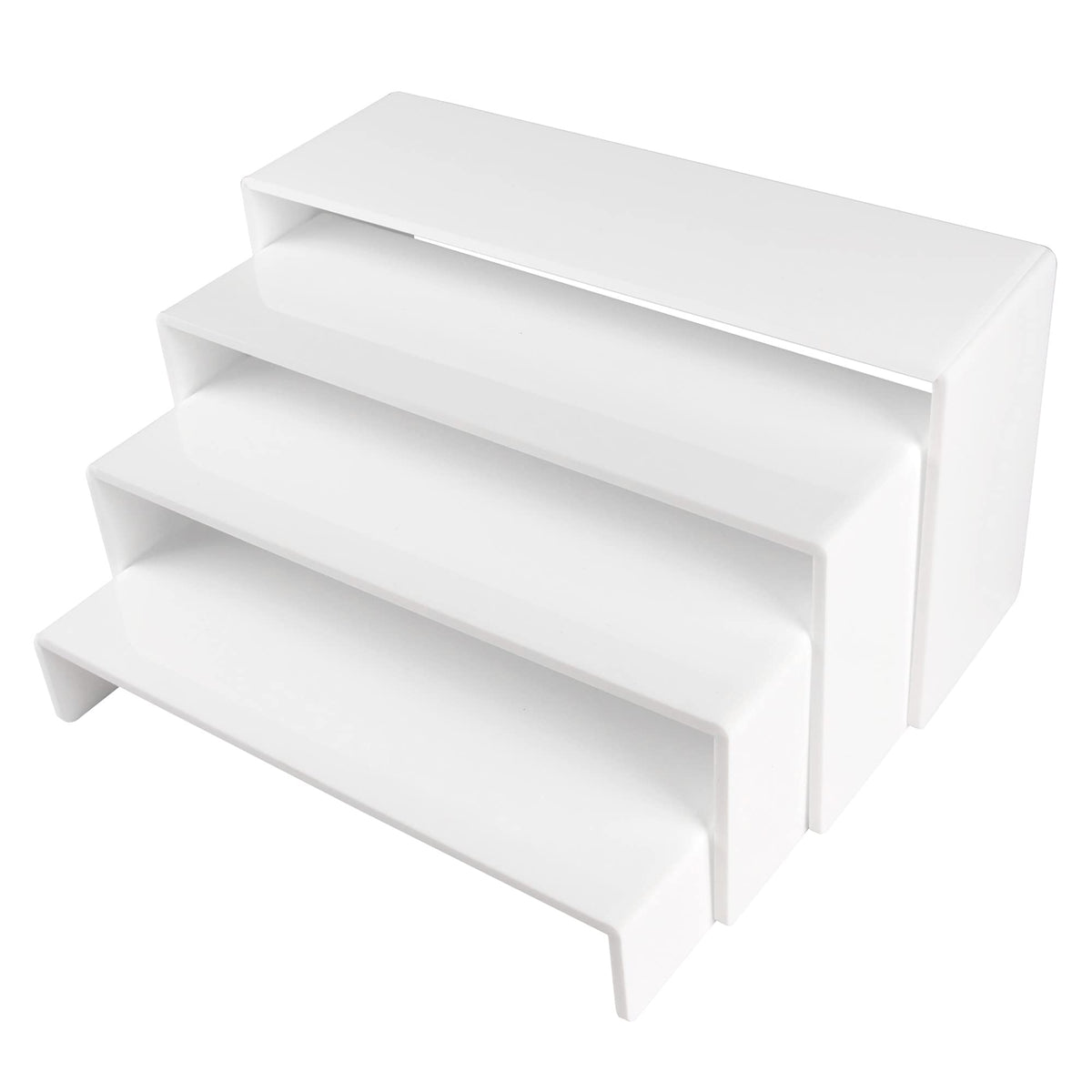 ELEGANTLIFE Acrylic Display Risers Set of 4, 4-Level Tiered Countertop Display Stands for Cupcakes, Mini Desserts, Jewelry, Cosmetics, Small Figures & Collectibles, White
