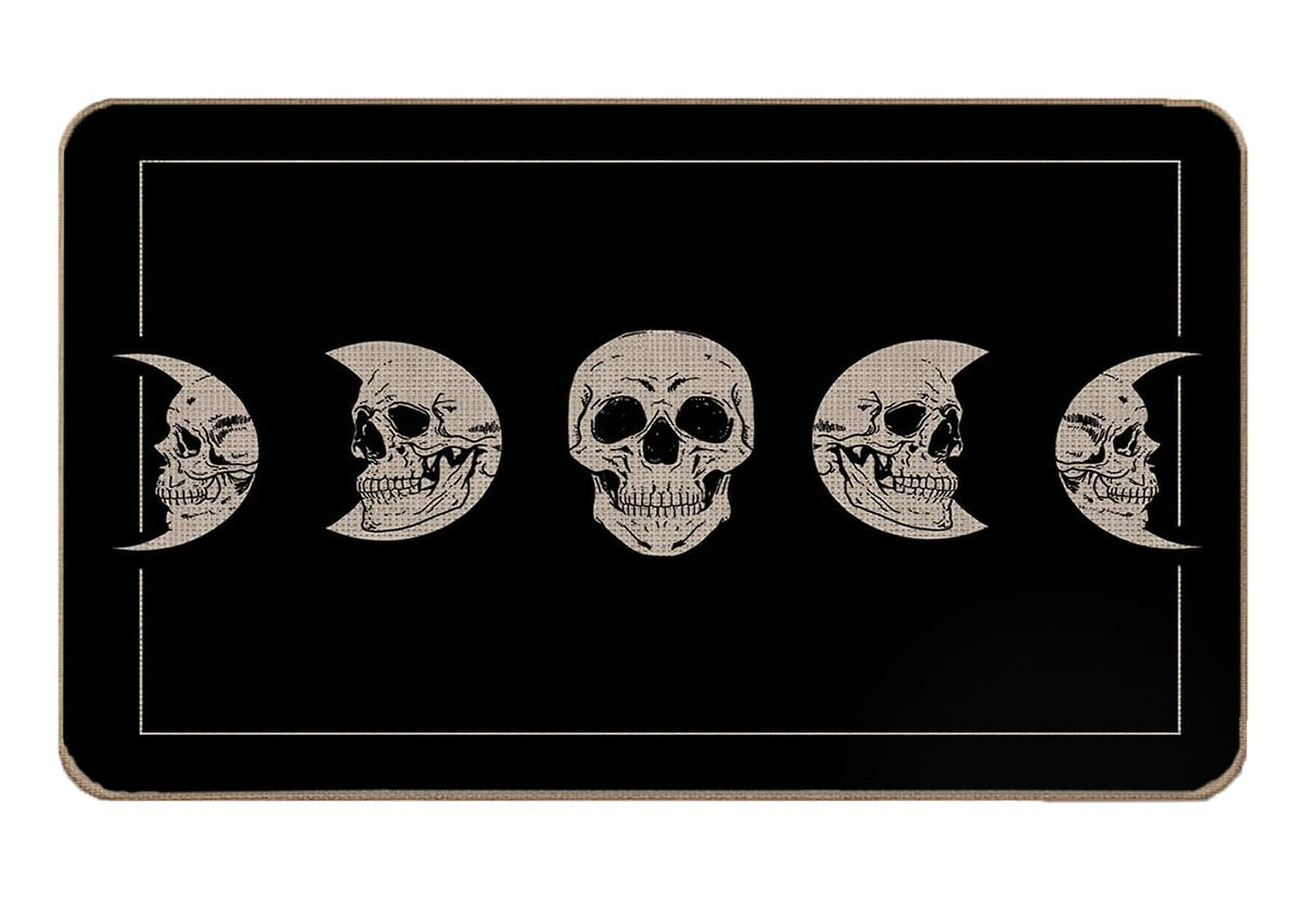 Lacosu Halloween Skull Moon Phase Door Mat - Skeleton Entrance Floor Mat, 17"X30"