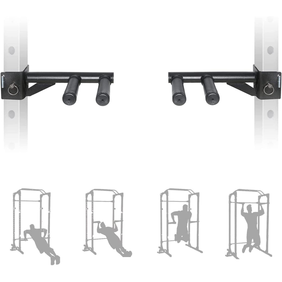 SYL Fitness Dip Bar Attachments for 2" x 2" or 3" x 3" Power Rack - Narrow & Wide Dips Double Handles (Patent Pending) (For 3" x 3" Rack)
