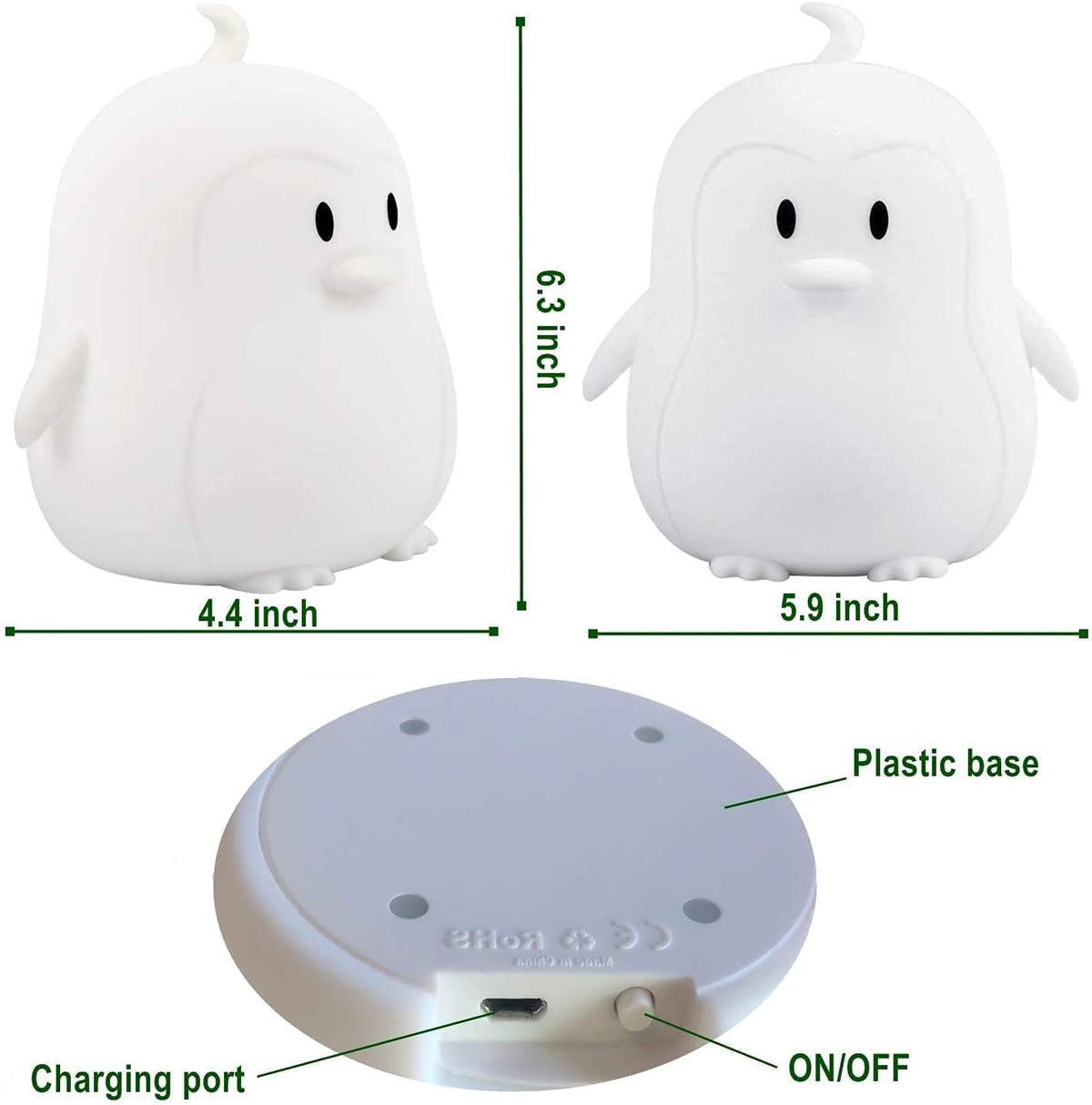 Tianhaixing Animal-shaped Big Night Light for Children/Adult, Rechargeable LED Soft Silicone (BPA Free) Bedside Lamp, Adjustable Brightness and 9 Colors by Touch Control & Remote Control (Big Penguin)