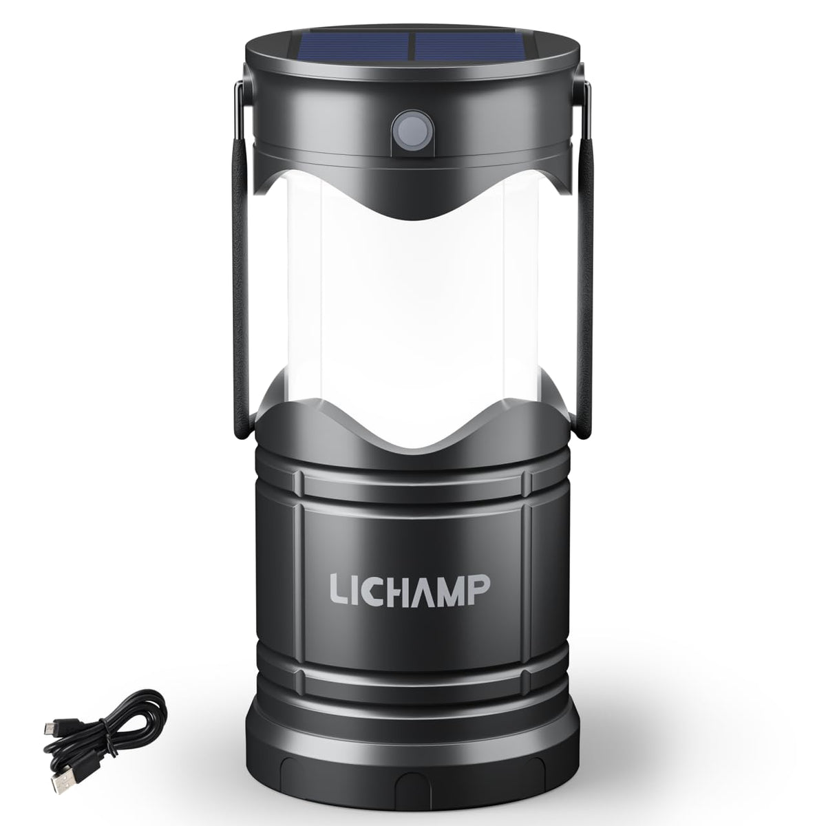 Lichamp Solar Camping Lantern, USB Rechargeable LED, 3 Modes, Dark Gray, Model CLS-K001GH