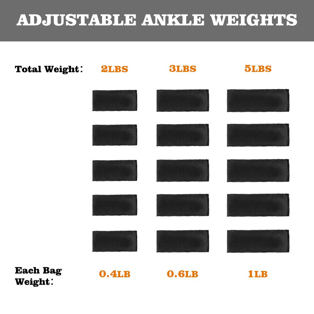 Henkelion 1 Pair 10 Lbs Adjustable Ankle Weights For Women Men Kids, Strength Training Wrist And Ankle Weights Set For Gym, Fitness Workout, Running, Lifting Exercise Leg Weights - each 5 Lbs Black