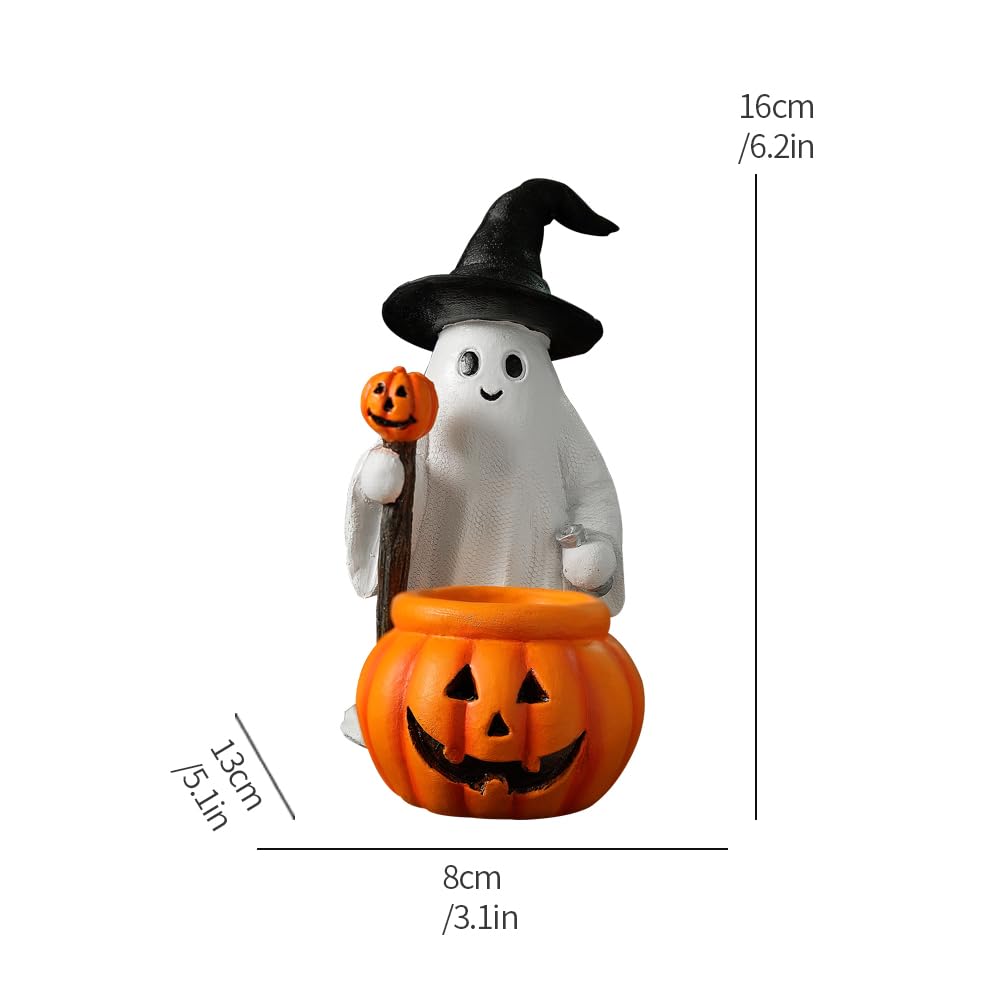 HARUHI Adorable Spooky Ghost Statue Figurine Cute Halloween Decor for Desk Shelf Home & Garden Decoration（Ghost Mage）