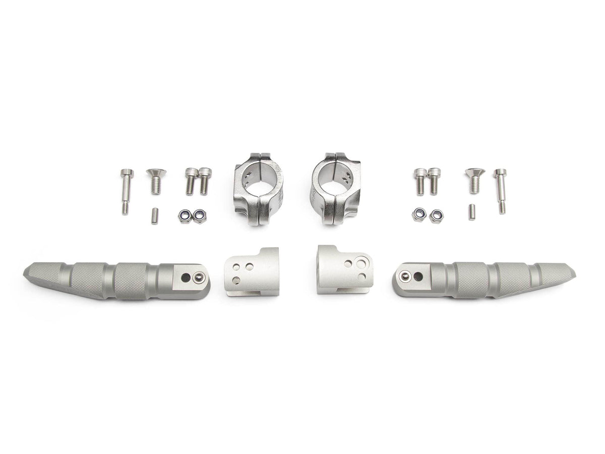 AltRider Universal Highway Pegs for Crash Bars Compatible With 1 Inch (25 mm) Diameter Bars - Heavy Duty, Rust-Resistant Motorcycle Foot Pegs with Non-Slip Clamp – Ideal for Long Rides - Silver