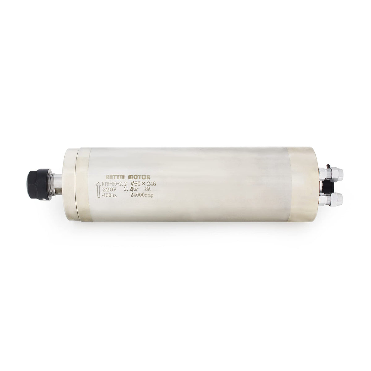 RATTMMOTOR 4-Bearings Waterproof 246mm Length Spindle Motor, 2.2KW Water Cooled Spindle Motor 220V ER20 CNC Router Carved Metal Spindle 24000RPM 80mm 8A 400Hz for CNC Milling Engraver Machine