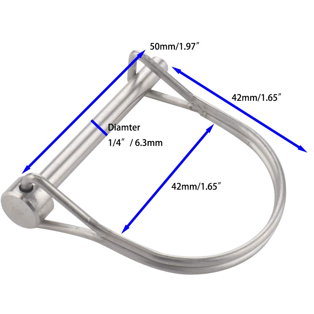 2 Pack Safety Coupler Pin 1/4" x 1.97"(6.3mm x 50mm), Full Marine Grade 316 Stainless Steel Heavy Duty Shaft Locking Pin