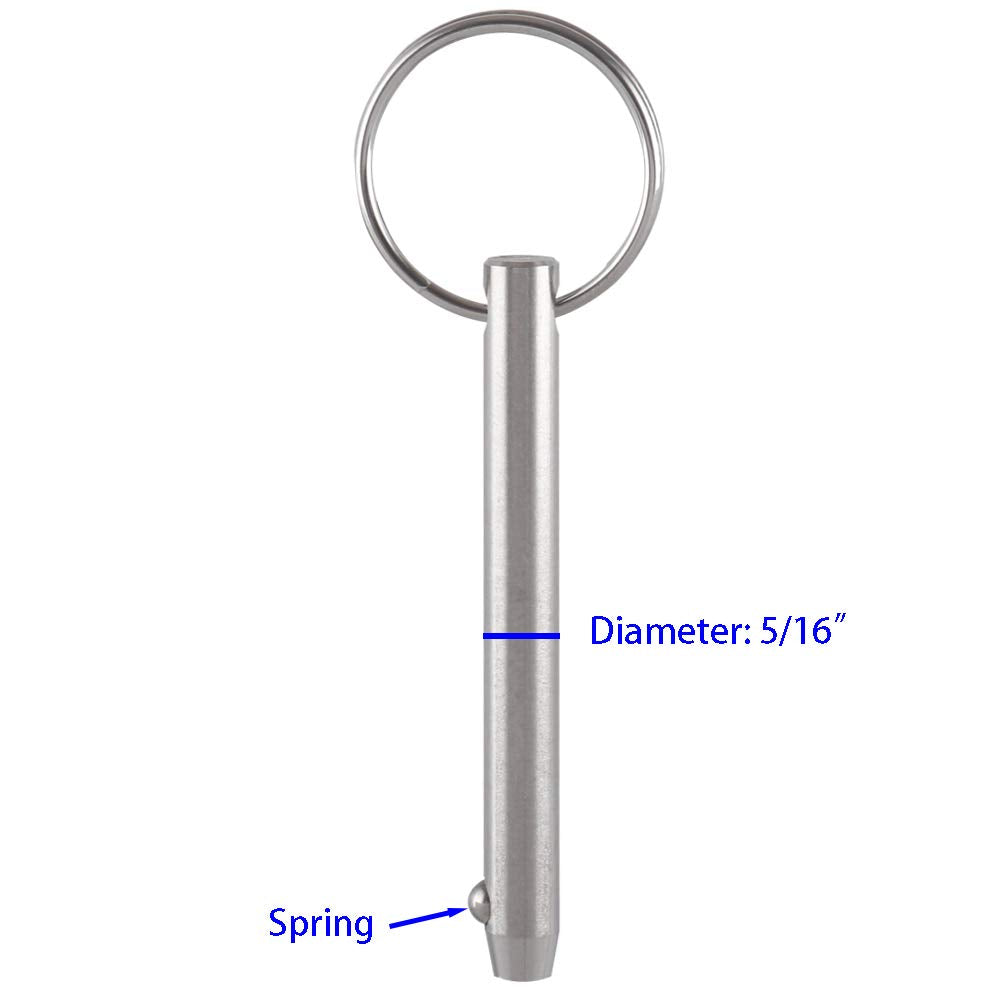 2 Pack Quick Release Pins, Diameter 5/16"(8mm), Usable Length: 2-1/4"(57mm), Full 316 Stainless Steel, Bimini Top Pin, Marine Hardware, All Parts are Made of 316 Stainless Steel