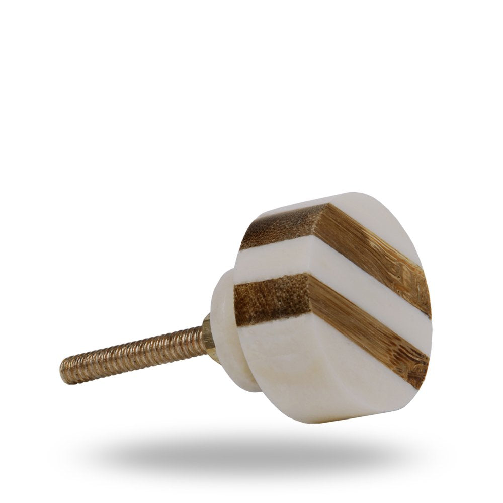 TRINCA-FERRO Set of 6 Ceramic Striped Round Bone Knob Kitchen Cabinet Cupboard Door Dresser Wardrobe and Drawer Pull for Bahtroom | Bedroom | Office | Kitchen