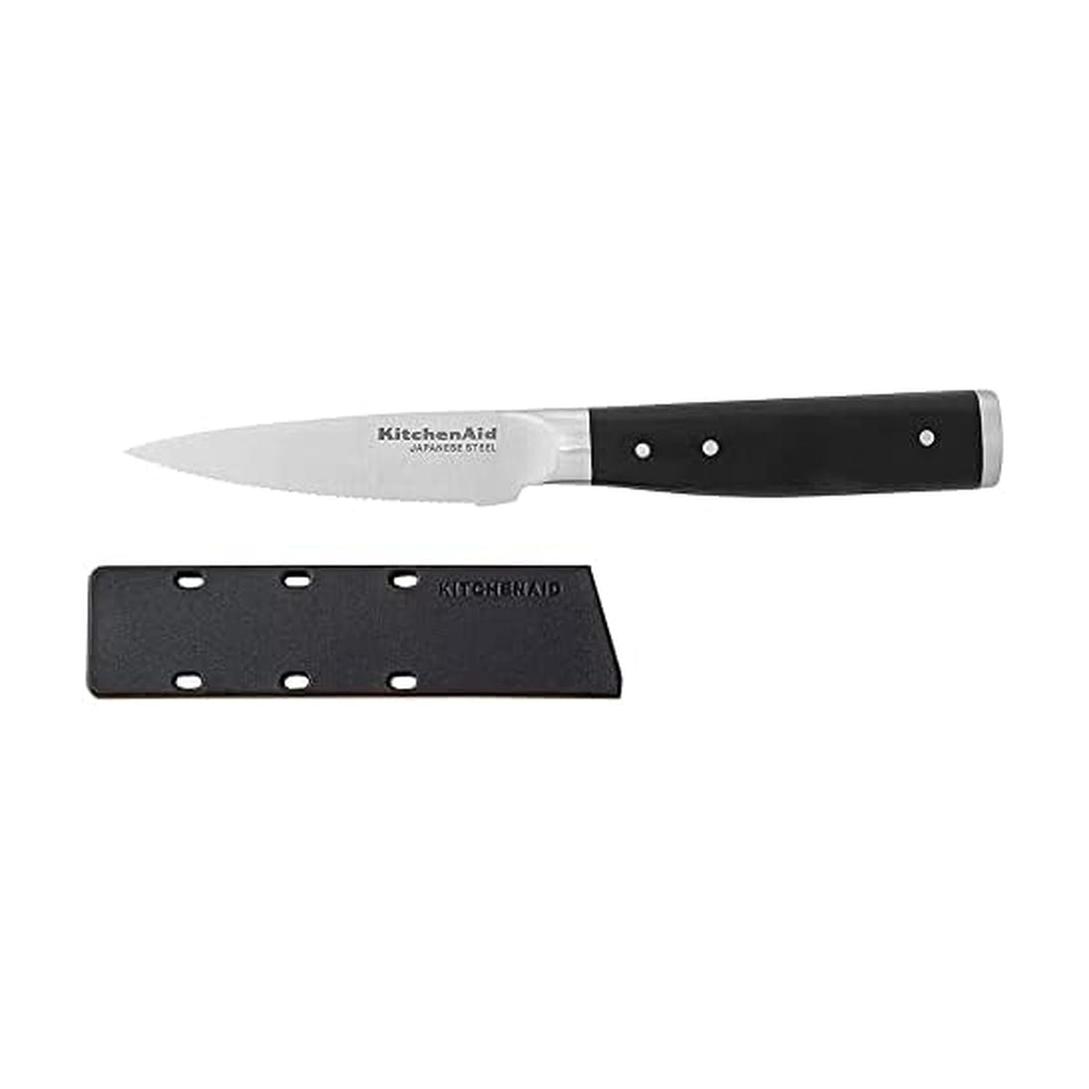 KitchenAid Gourmet Forged Triple Rivet Fine-Edge Utility Knife with Custom-Fit Blade Cover, 4.5-inch, Sharp Kitchen Knife, Japanese Stainless Steel Blade, Black