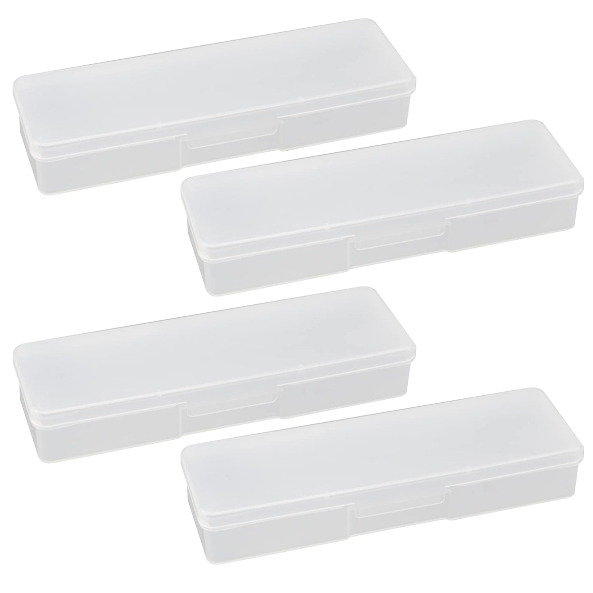 Tighall 4PCS Clear Containers Box with Hinged Lid and Snap Closure Plastic Storage Organizer Box, Painting Pencils Brush Storage Case, Pen Container for Drawing Tools, Office Supplies(White)