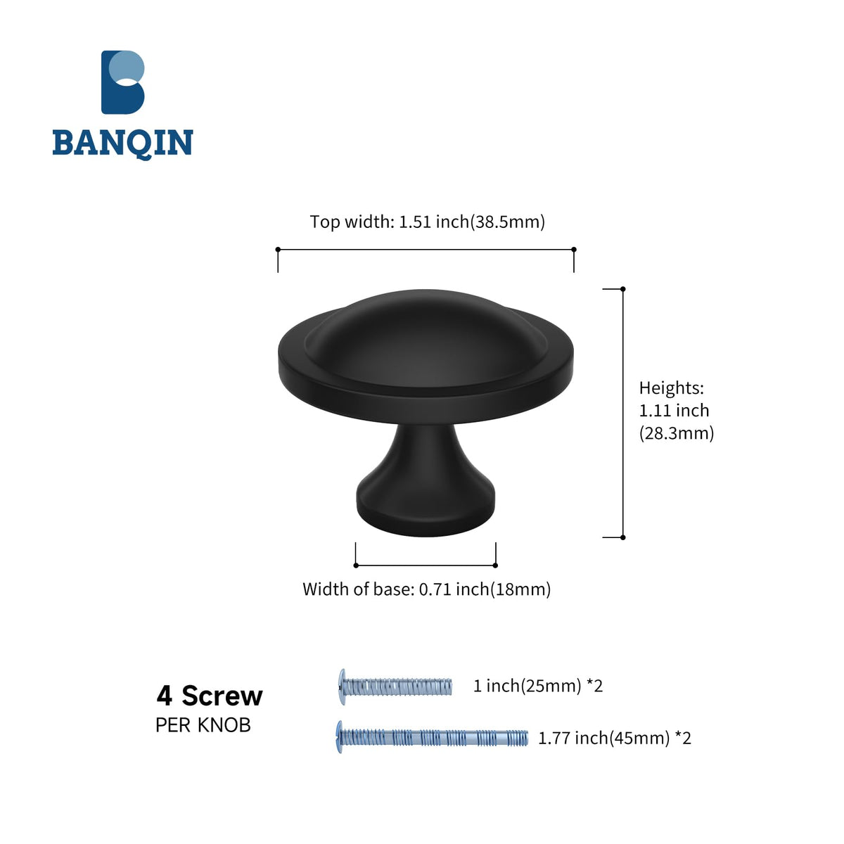 Banqin 30 Pack Cabinet Knobs Black Round Mushroom Hardware Cabinet Knob for Dresser Drawer Diameter 1-1/2 Inch