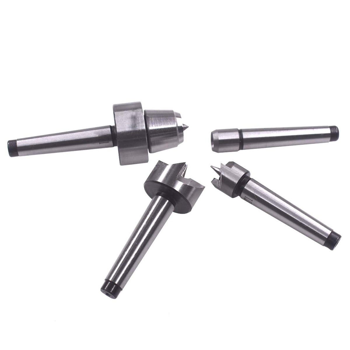 HGC 4 Pcs MT1 Steel Wood Lathe Live Center Drive Spur Cup Arbor with Wood Case