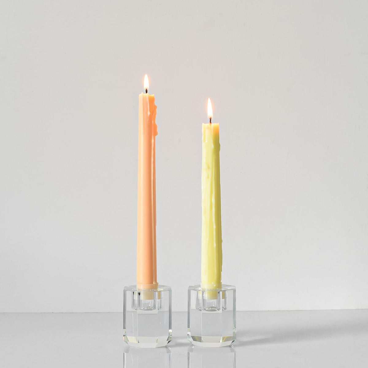 DONOUCLS Crystal Candle Holders Pack of 2, Clear Crystal Tapered Candlesticks Holders, Tabletop Centerpiece Home Decor(2.4in Tall)