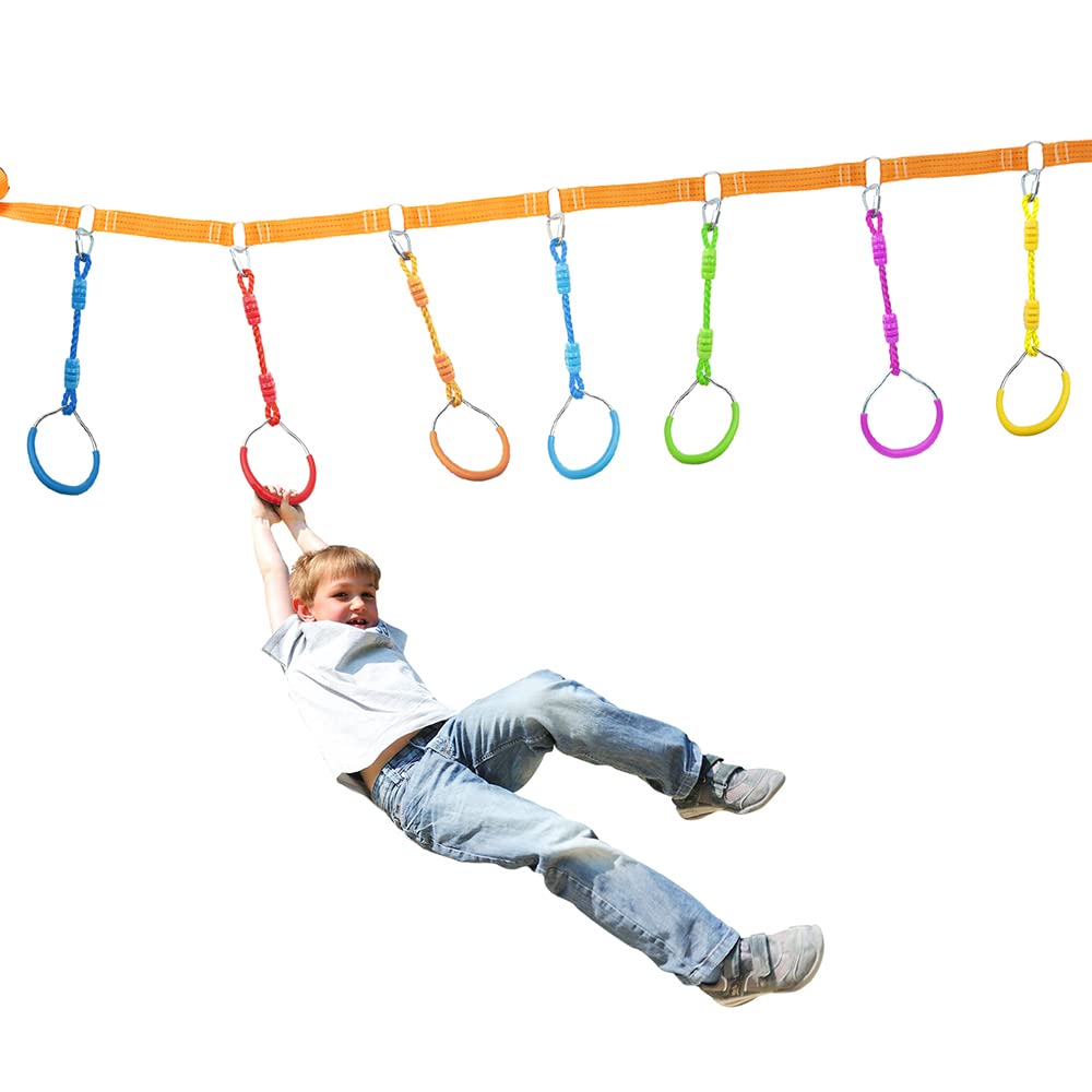 Hanging Ninja Gymnastic Ring Swing Monkey Bar Climbing Bar Jungle Fist For Outdoor Indoor Backyard Activities, 2 Pack Black Obstacle Course Rings Workout Playground Training Equipment Trapeze Play Set