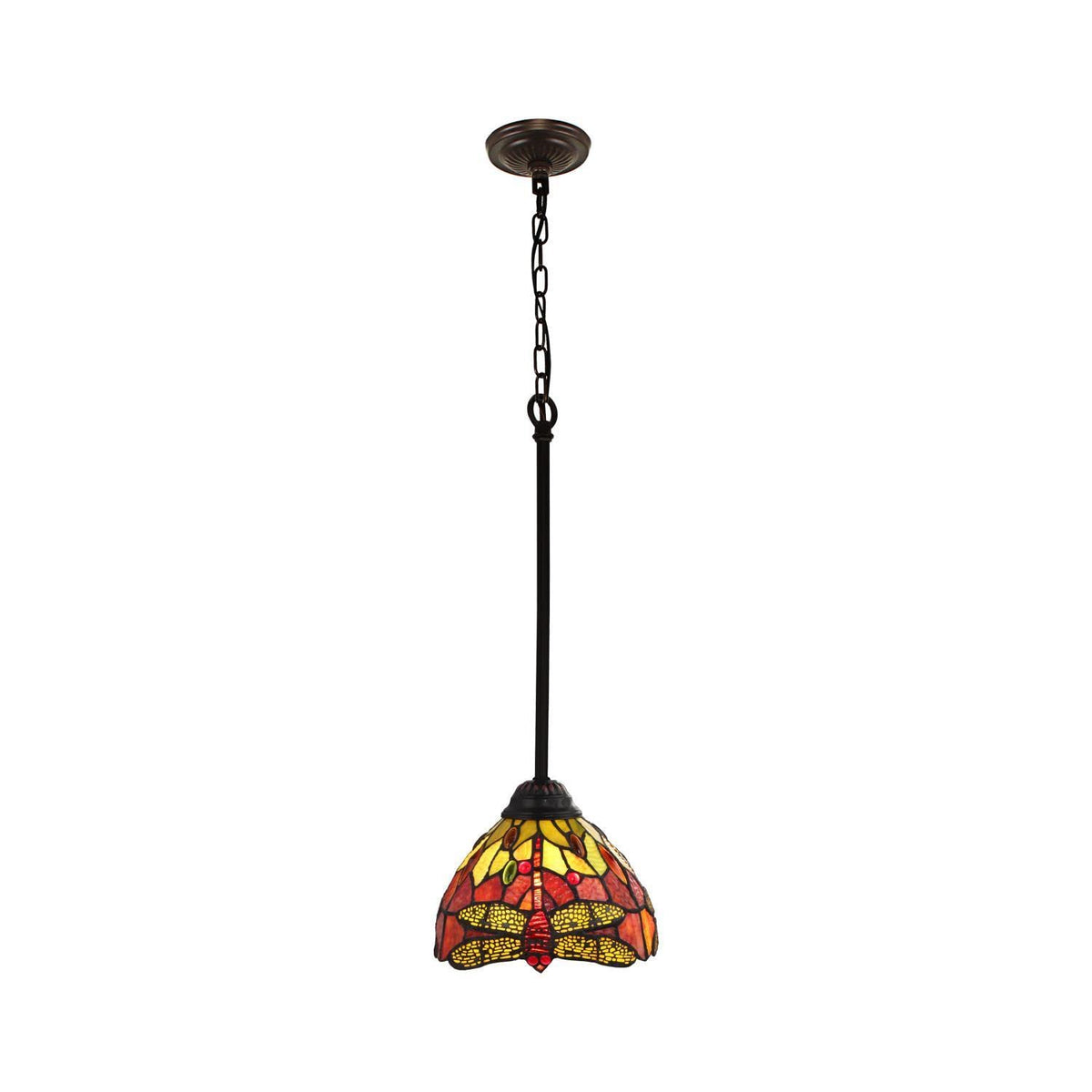 Chloe Lighting Mini Pendant - Dark Bronze, 1 Light, Tiffany-Style, Multicolor Glass, 8in Wide, Model CH3T471RD08-DP1