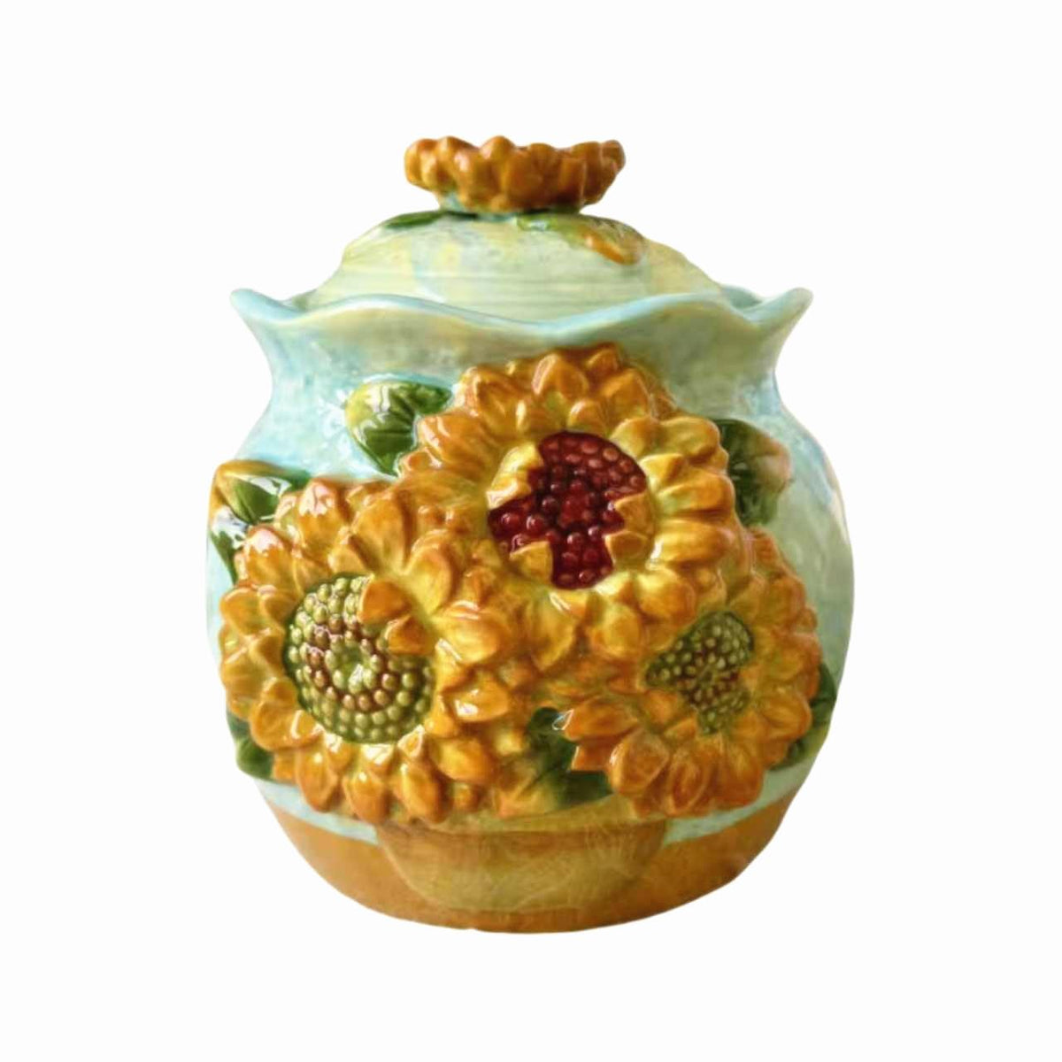 FORLONG Ceramic Hand-Painted Sunflower Sealed Jar,Food Storage Containers with Lids, Home Kitchen Countertop Decorative