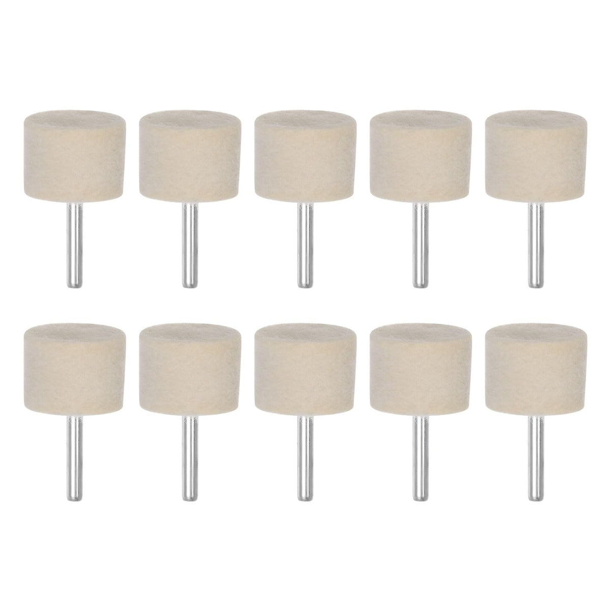 HARFINGTON 10pcs Wool Felt Mounted Mandrel Points 35mm Head 1/4 Inch Shank Cylinder Polishing Bits Burrs Felt Polishing Buffing Wheel for Rotary Tool