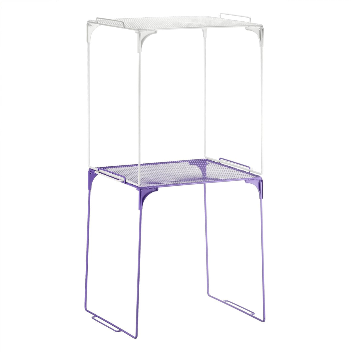 PATIKIL 2 Pcs Locker Shelf Organizer, Stackable Metal Storage Rack Organizer for Home Kitchen Office Gym Space Saving Utility Shelving, White/Purple