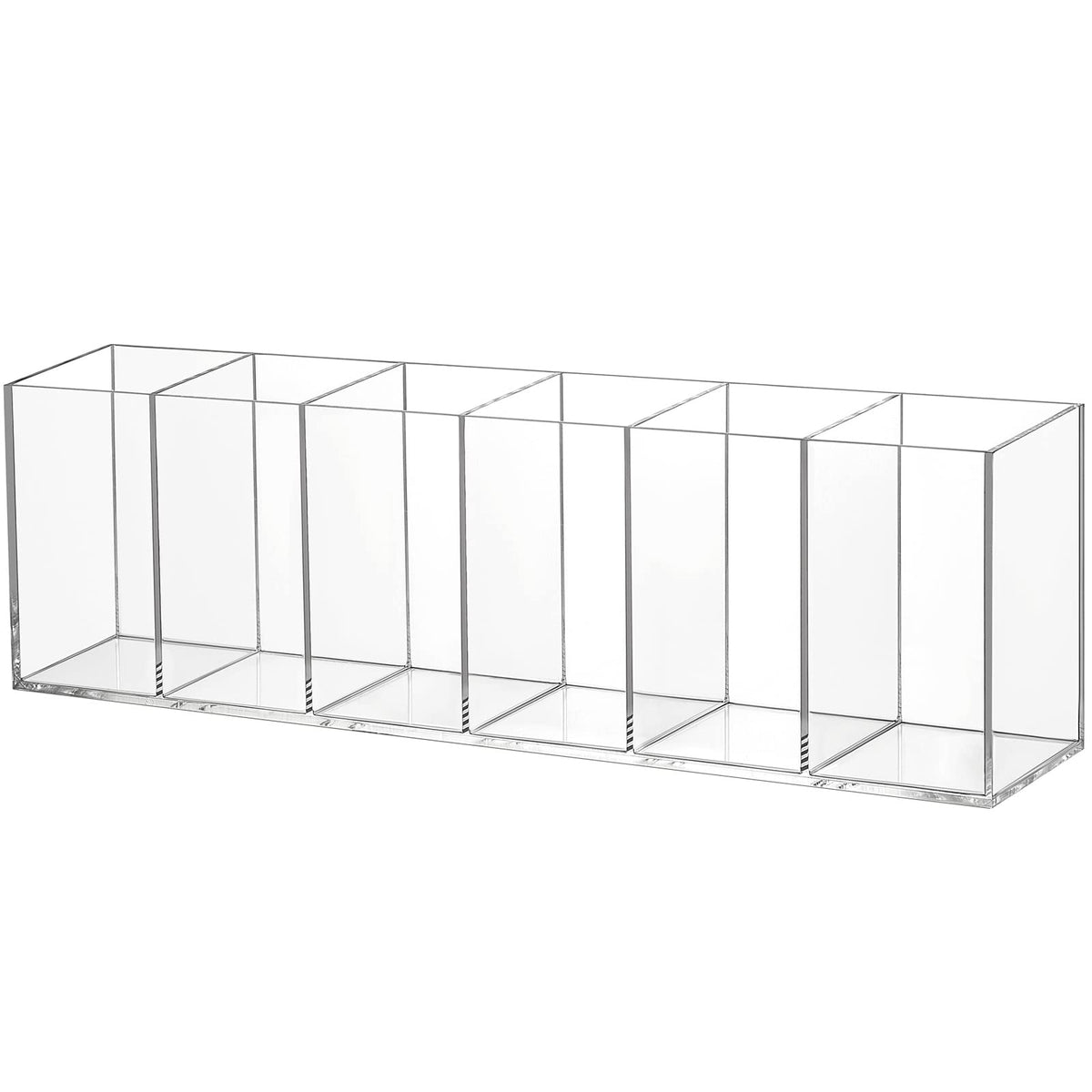 Jetec Acrylic Pen Holder 6 Compartments Makeup Brush Stationery Organizer Pencil Holder for Desk Accessories, Cosmetic Brushes, Dorm, Home, Bathroom, Kitchen, Office Supplies(Clear)