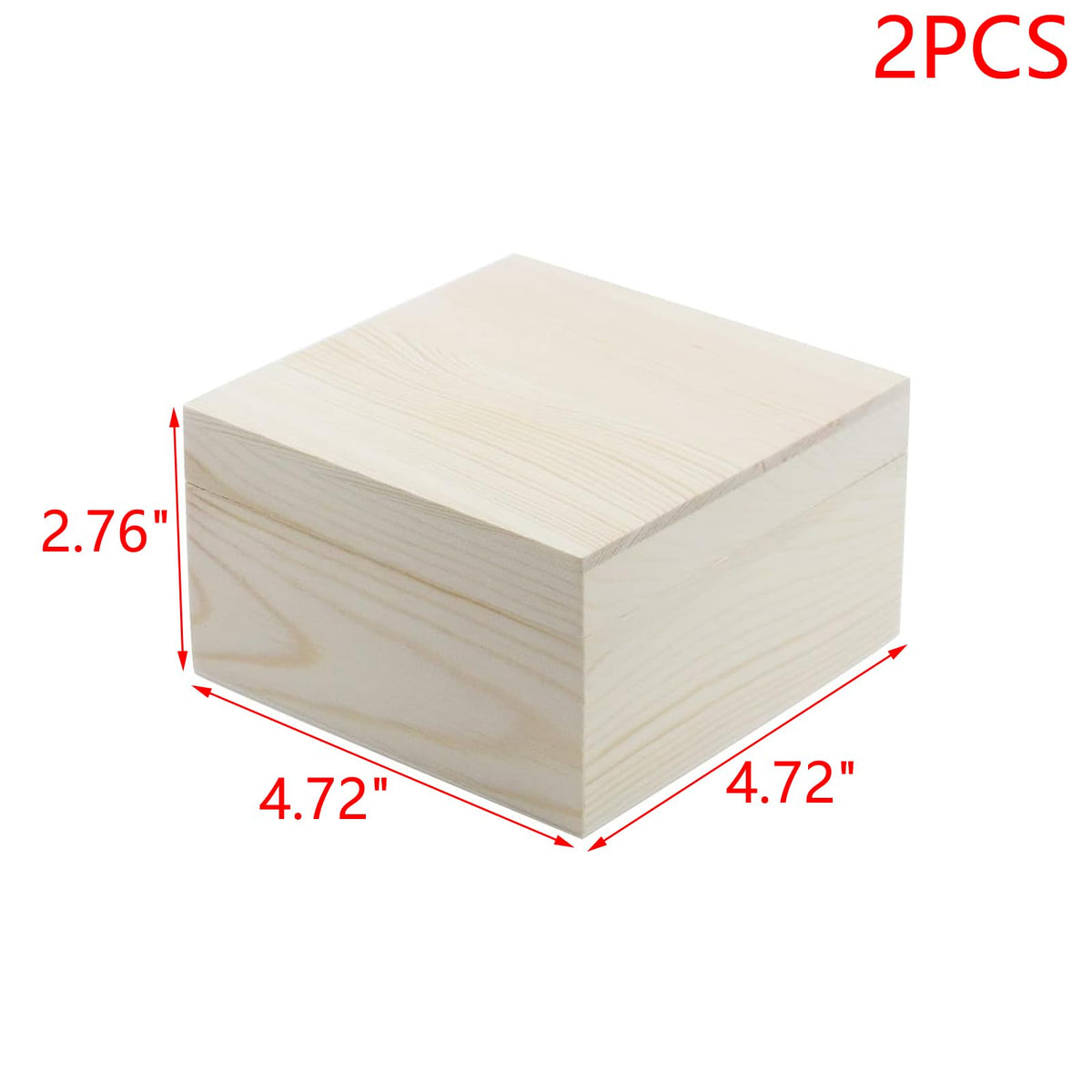MY MIRONEY 2Pcs Wooden Unfinished Storage Box with Top Lid 4.72" x 4.72" Square Wooden Pine Box DIY Craft Stash Boxes Gift Box for Arts Hobbies and Home Storage